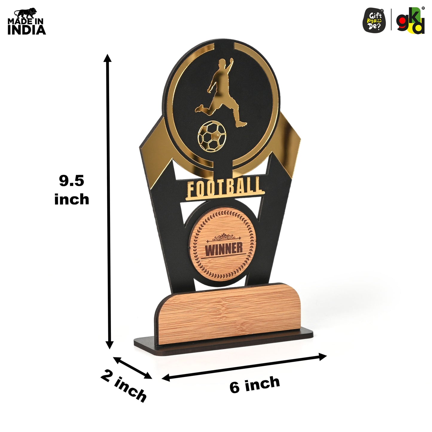 Wooden Sports Winner Trophy - Cricket, Football, Table Tennis, Yoga, Basketball | 9.5 x 6 Inches | School, College & Corporate Events