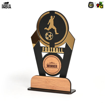 Wooden Sports Winner Trophy - Cricket, Football, Table Tennis, Yoga, Basketball | 9.5 x 6 Inches | School, College & Corporate Events