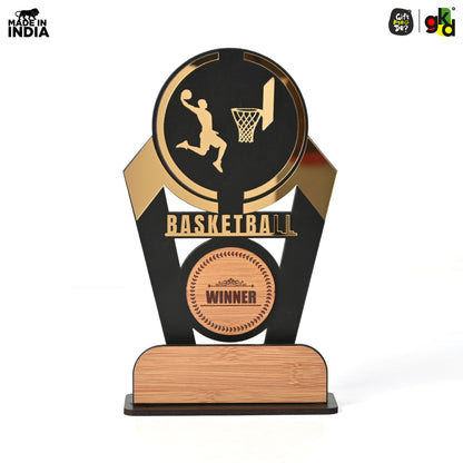 Wooden Sports Winner Trophy - Cricket, Football, Table Tennis, Yoga, Basketball | 9.5 x 6 Inches | School, College & Corporate Events