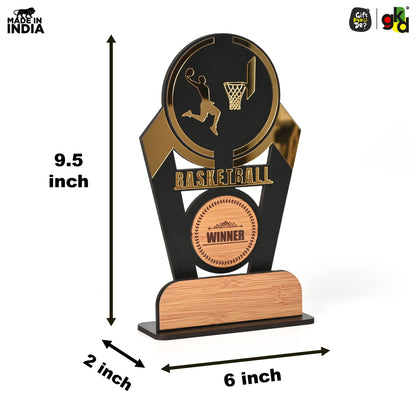 Wooden Sports Winner Trophy - Cricket, Football, Table Tennis, Yoga, Basketball | 9.5 x 6 Inches | School, College & Corporate Events