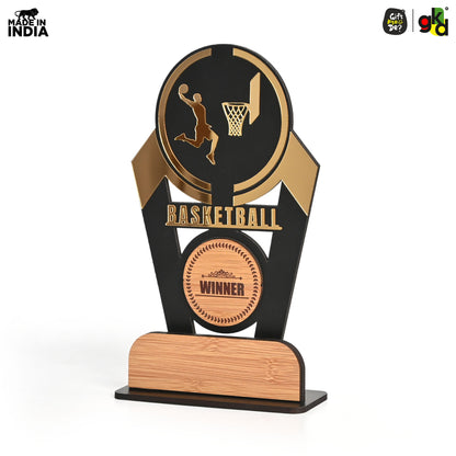 Wooden Sports Winner Trophy - Cricket, Football, Table Tennis, Yoga, Basketball | 9.5 x 6 Inches | School, College & Corporate Events