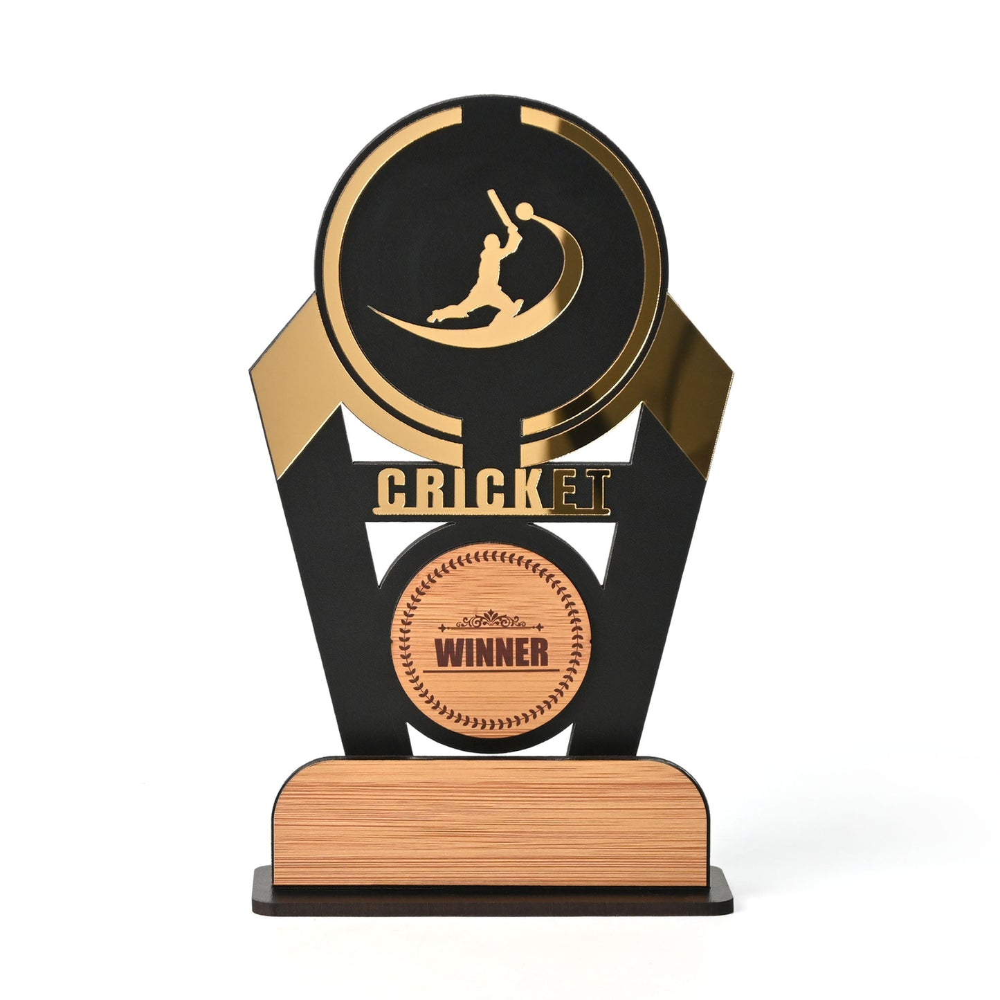 Wooden Sports Winner Trophy - Cricket, Football, Table Tennis, Yoga, Basketball | 9.5 x 6 Inches | School, College & Corporate Events