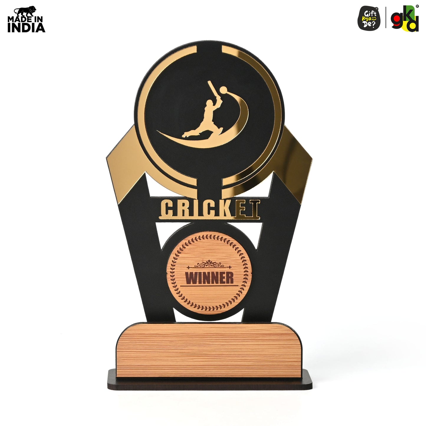 Wooden Sports Winner Trophy - Cricket, Football, Table Tennis, Yoga, Basketball | 9.5 x 6 Inches | School, College & Corporate Events