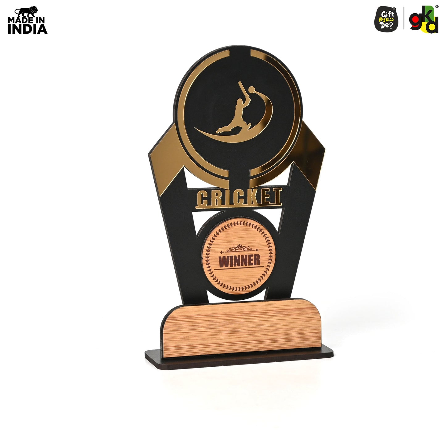Wooden Sports Winner Trophy - Cricket, Football, Table Tennis, Yoga, Basketball | 9.5 x 6 Inches | School, College & Corporate Events