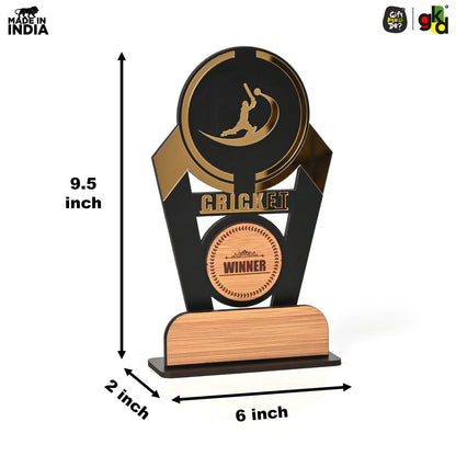 Wooden Sports Winner Trophy - Cricket, Football, Table Tennis, Yoga, Basketball | 9.5 x 6 Inches | School, College & Corporate Events