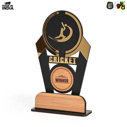 Wooden Sports Winner Trophy - Cricket, Football, Table Tennis, Yoga, Basketball | 9.5 x 6 Inches | School, College & Corporate Events