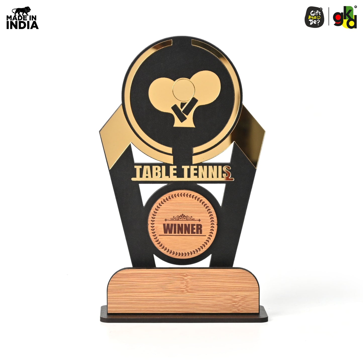 Wooden Sports Winner Trophy - Cricket, Football, Table Tennis, Yoga, Basketball | 9.5 x 6 Inches | School, College & Corporate Events