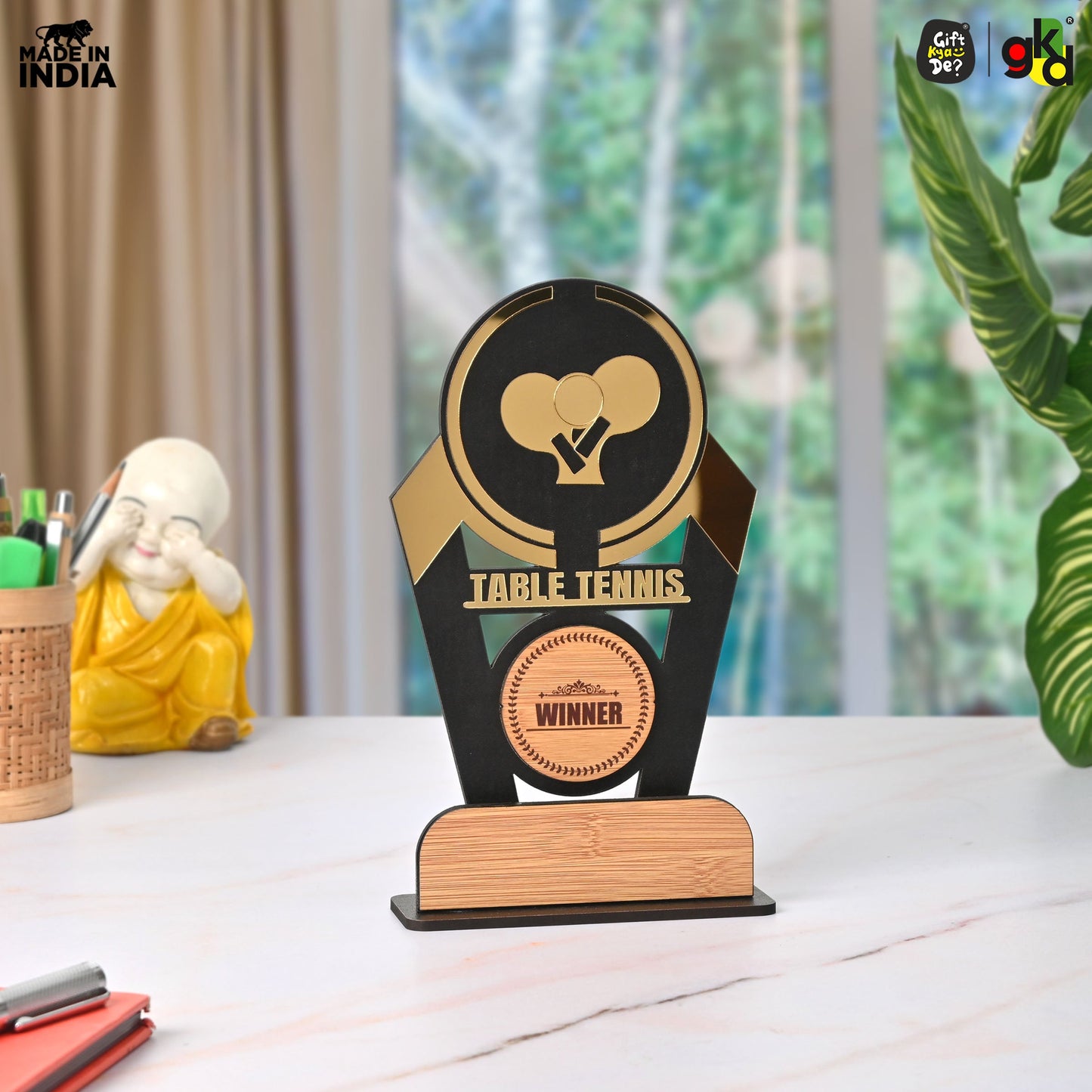 Wooden Sports Winner Trophy - Cricket, Football, Table Tennis, Yoga, Basketball | 9.5 x 6 Inches | School, College & Corporate Events