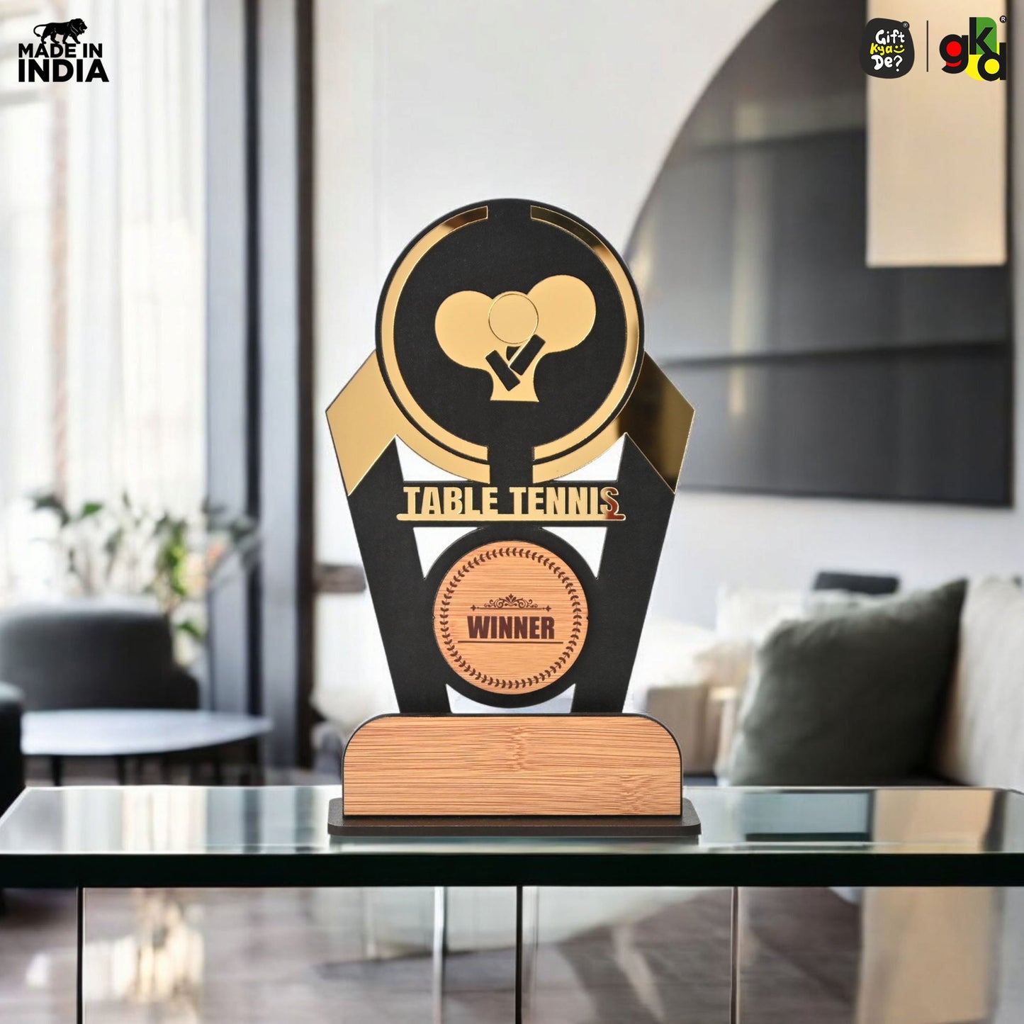Wooden Sports Winner Trophy - Cricket, Football, Table Tennis, Yoga, Basketball | 9.5 x 6 Inches | School, College & Corporate Events