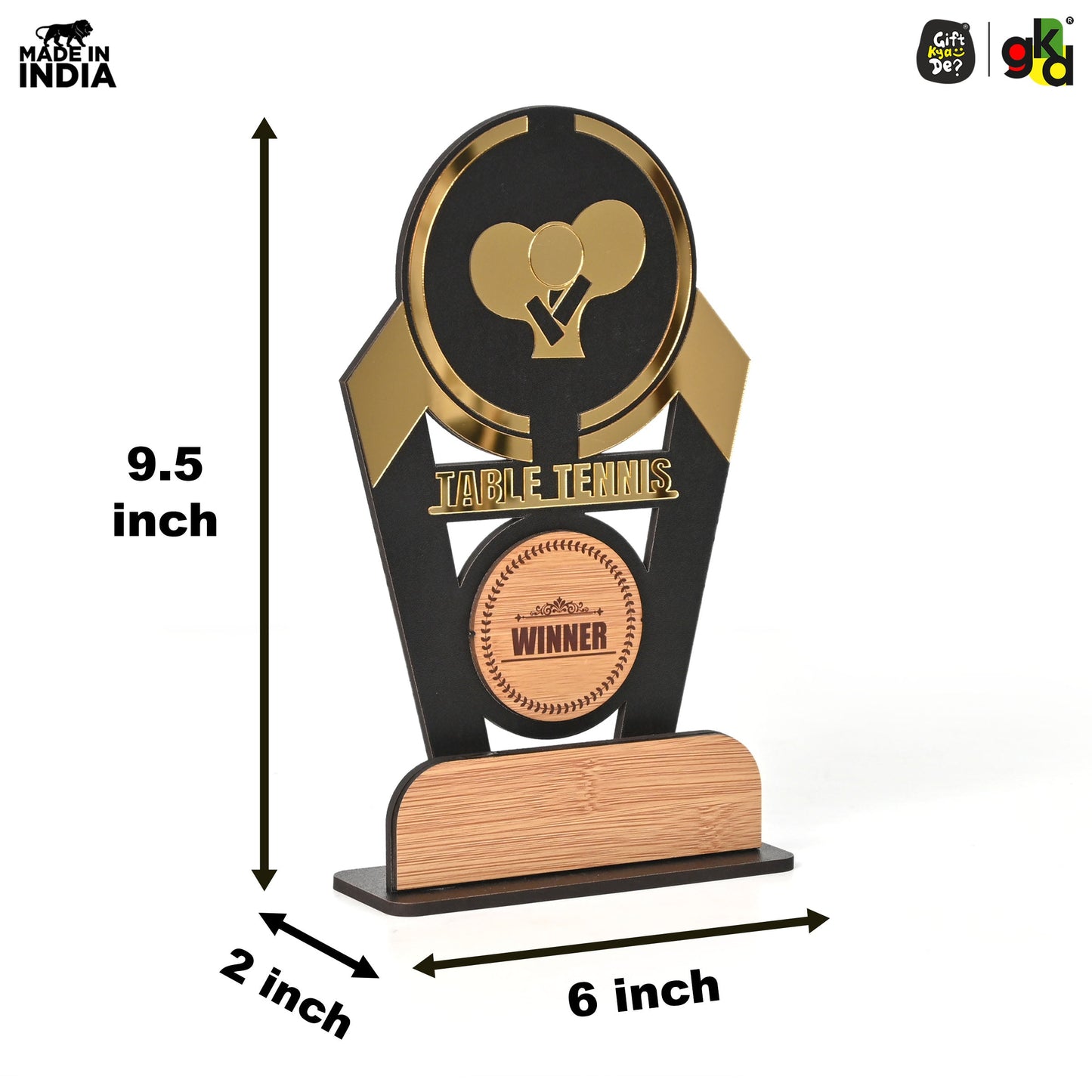 Wooden Sports Winner Trophy - Cricket, Football, Table Tennis, Yoga, Basketball | 9.5 x 6 Inches | School, College & Corporate Events
