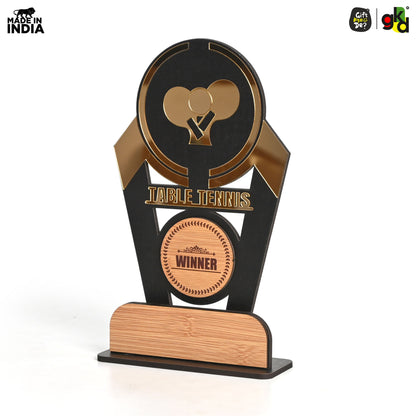 Wooden Sports Winner Trophy - Cricket, Football, Table Tennis, Yoga, Basketball | 9.5 x 6 Inches | School, College & Corporate Events