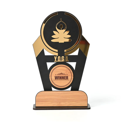Wooden Sports Winner Trophy - Cricket, Football, Table Tennis, Yoga, Basketball | 9.5 x 6 Inches | School, College & Corporate Events