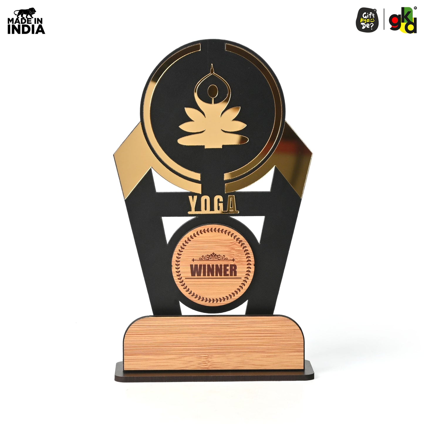 Wooden Sports Winner Trophy - Cricket, Football, Table Tennis, Yoga, Basketball | 9.5 x 6 Inches | School, College & Corporate Events