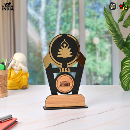 Wooden Sports Winner Trophy - Cricket, Football, Table Tennis, Yoga, Basketball | 9.5 x 6 Inches | School, College & Corporate Events