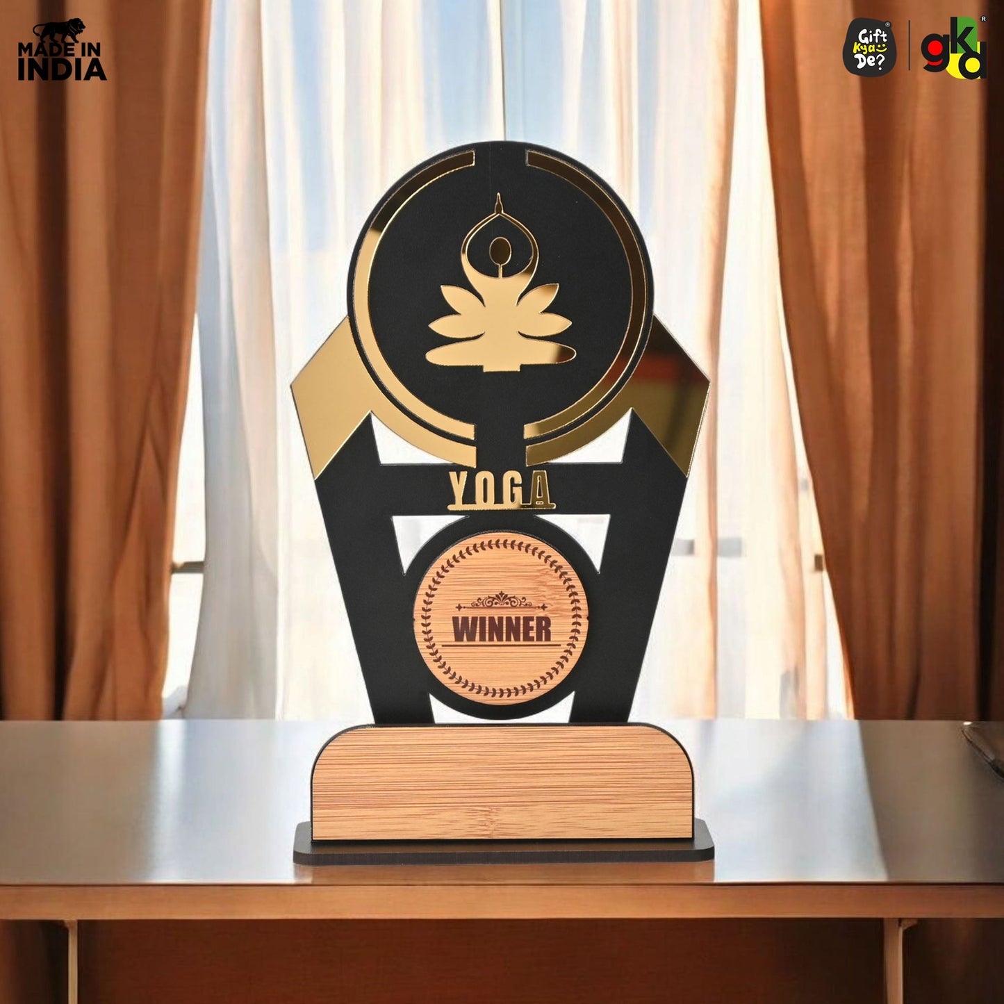 Wooden Sports Winner Trophy - Cricket, Football, Table Tennis, Yoga, Basketball | 9.5 x 6 Inches | School, College & Corporate Events