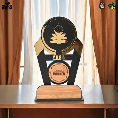 Wooden Sports Winner Trophy - Cricket, Football, Table Tennis, Yoga, Basketball | 9.5 x 6 Inches | School, College & Corporate Events