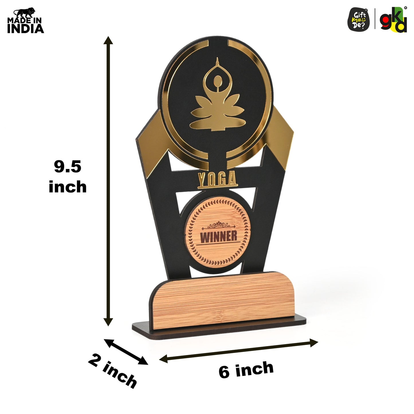 Wooden Sports Winner Trophy - Cricket, Football, Table Tennis, Yoga, Basketball | 9.5 x 6 Inches | School, College & Corporate Events