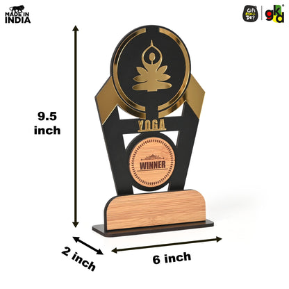 Wooden Sports Winner Trophy - Cricket, Football, Table Tennis, Yoga, Basketball | 9.5 x 6 Inches | School, College & Corporate Events