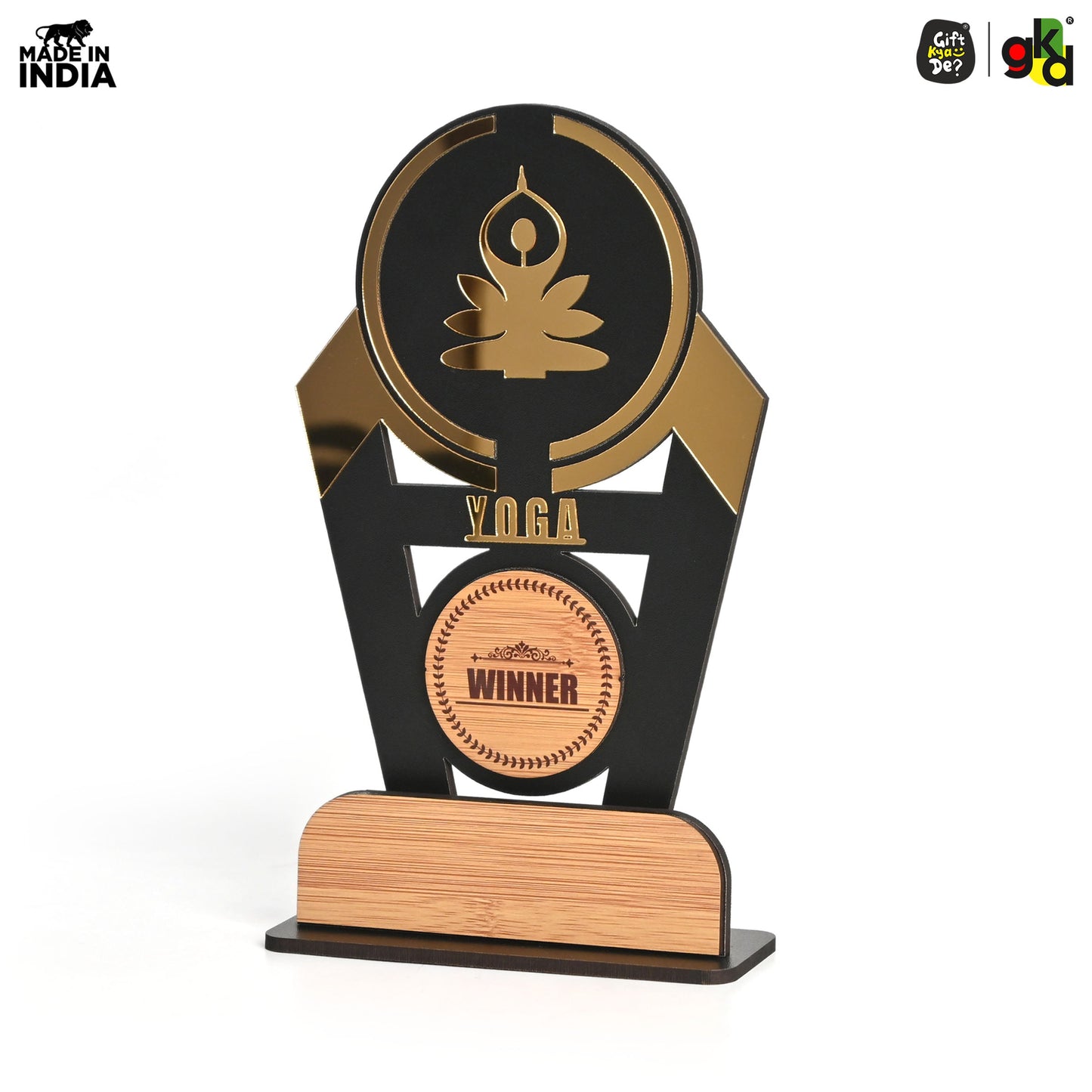 Wooden Sports Winner Trophy - Cricket, Football, Table Tennis, Yoga, Basketball | 9.5 x 6 Inches | School, College & Corporate Events