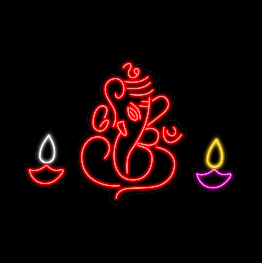 Lord Ganesha Neon Sign with Diya