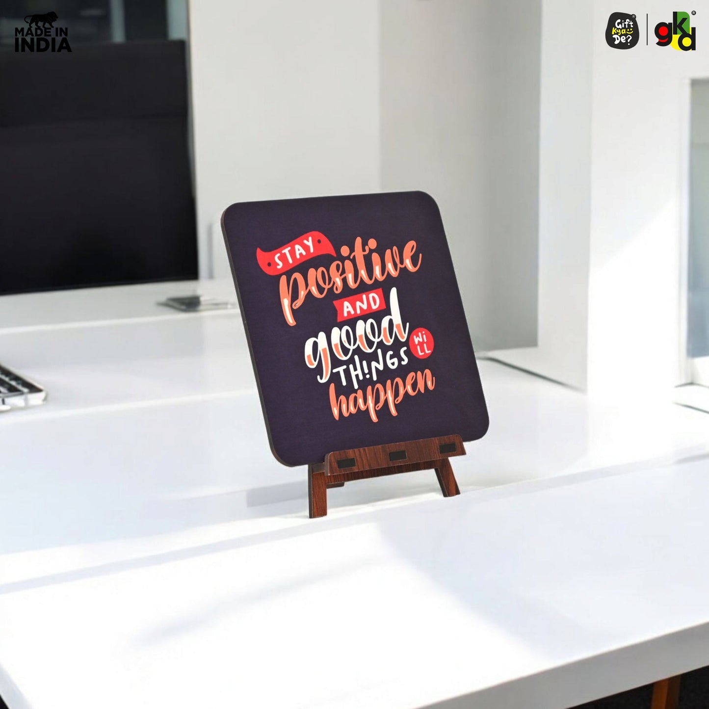 Motivational Table Top Frame for Desk | Inspirational Quotes for Office, Study, Home Decor | 6 Variants | Wooden Frame with Stand