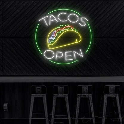 Tacos Open Circle Neon Sign
