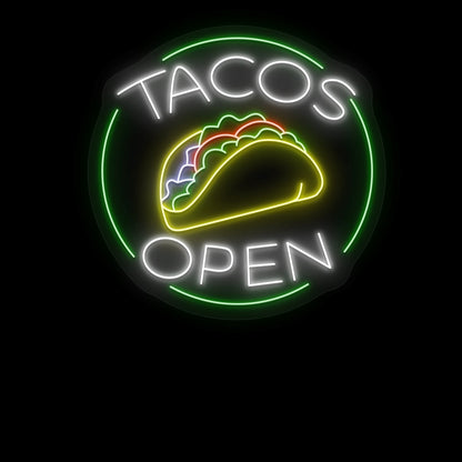 Tacos Open Circle Neon Sign