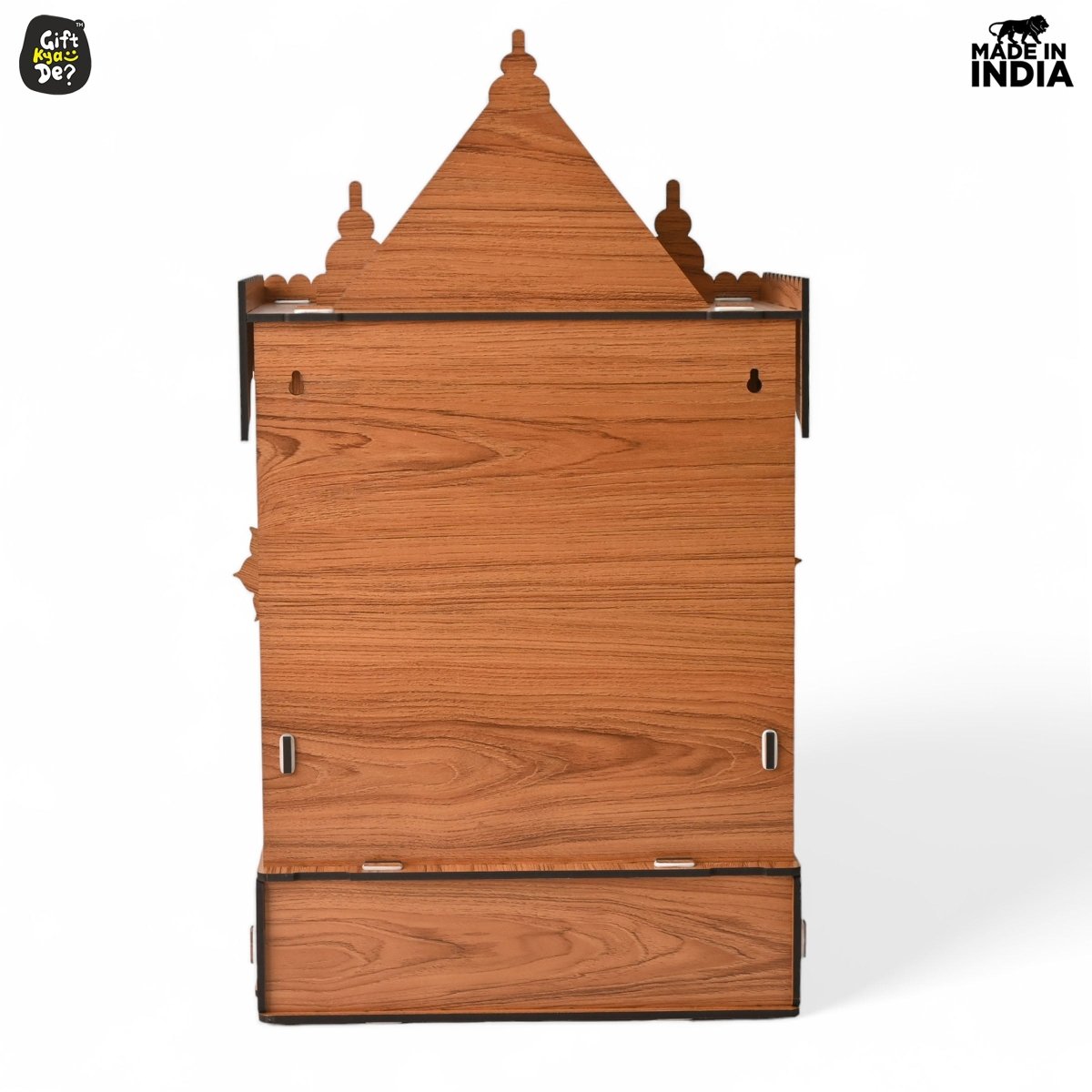 Wooden Temple For Home & Office | Premium 3D Golden Cutwork Design | Mandir With Storage Drawer (DIY)