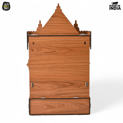 Wooden Temple For Home & Office | Premium 3D Golden Cutwork Design | Mandir With Storage Drawer (DIY)