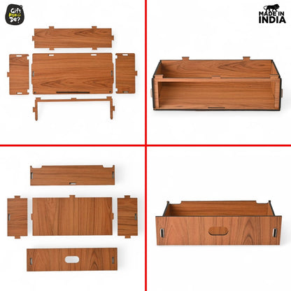 Wooden Temple For Home & Office | Premium 3D Golden Cutwork Design | Mandir With Storage Drawer (DIY)