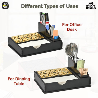 Tissue Paper Holder for Dining Table with Toothpick Holder Designer 5 Compartment Dining Table Accessories for Home Decor