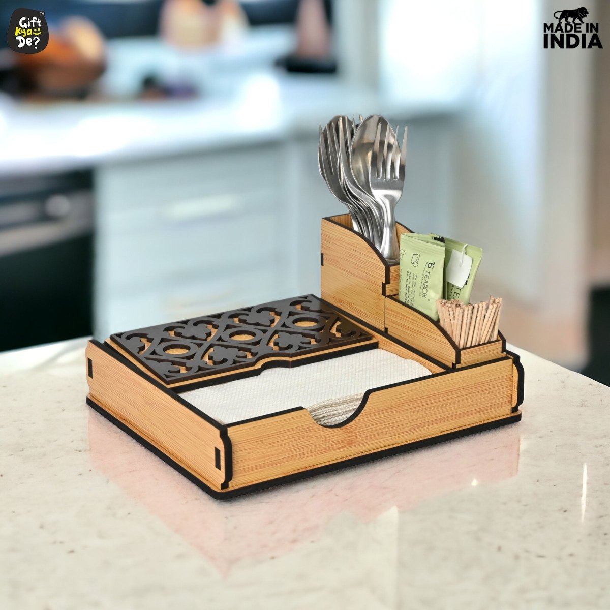 Tissue Paper Holder for Dining Table with Toothpick Holder Designer 5 Compartment Dining Table Accessories for Home Decor