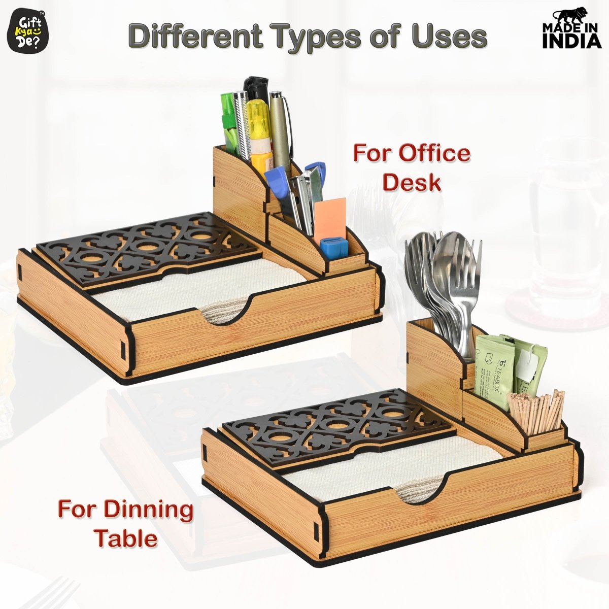 Tissue Paper Holder for Dining Table with Toothpick Holder Designer 5 Compartment Dining Table Accessories for Home Decor