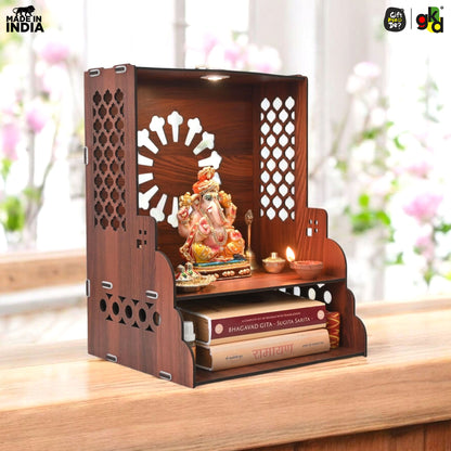 Wooden Temple for Home Wall Mounted with LED Light | Traditional & Modern Pooja Mandir Designs | Easy to Assemble (DIY)