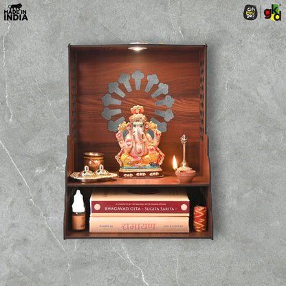 Wooden Temple for Home Wall Mounted with LED Light | Traditional & Modern Pooja Mandir Designs | Easy to Assemble (DIY)