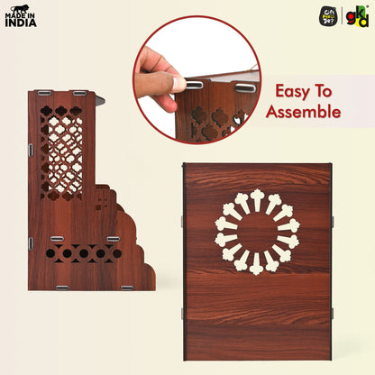 Wooden Temple for Home Wall Mounted with LED Light | Traditional & Modern Pooja Mandir Designs | Easy to Assemble (DIY)