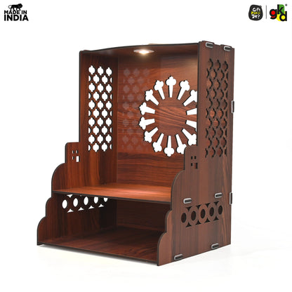 Wooden Temple for Home Wall Mounted with LED Light | Traditional & Modern Pooja Mandir Designs | Easy to Assemble (DIY)