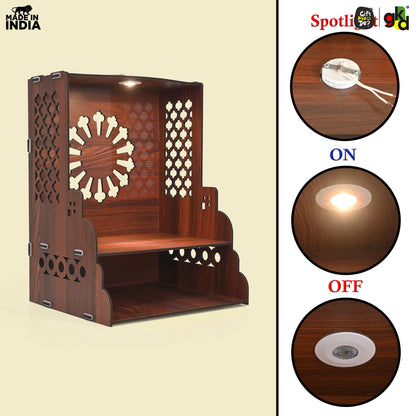 Wooden Temple for Home Wall Mounted with LED Light | Traditional & Modern Pooja Mandir Designs | Easy to Assemble (DIY)