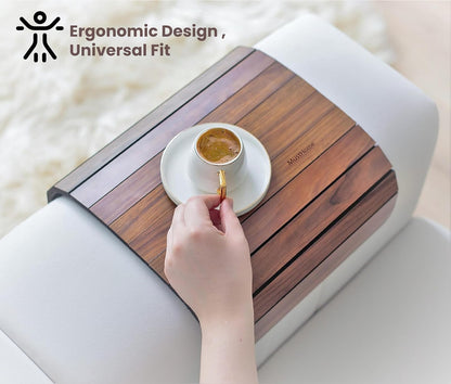 MustHome Wooden Tray | Sofa Armrest Tray |Flexible & Foldable | 50 X 30 Cm