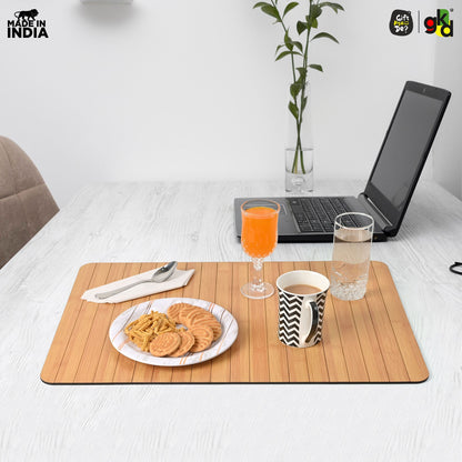 Foldable Sofa Armrest Tray | Bamboo Finish Couch Tray for Snacks, Drinks, Coffee | Available in Small & Large | Eco-Friendly MDF Wood