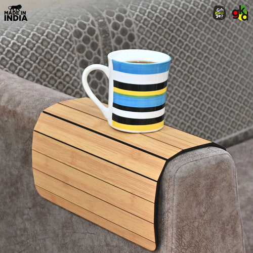 Foldable Sofa Armrest Tray | Bamboo Finish Couch Tray for Snacks, Drinks, Coffee | Available in Small & Large | Eco-Friendly MDF Wood