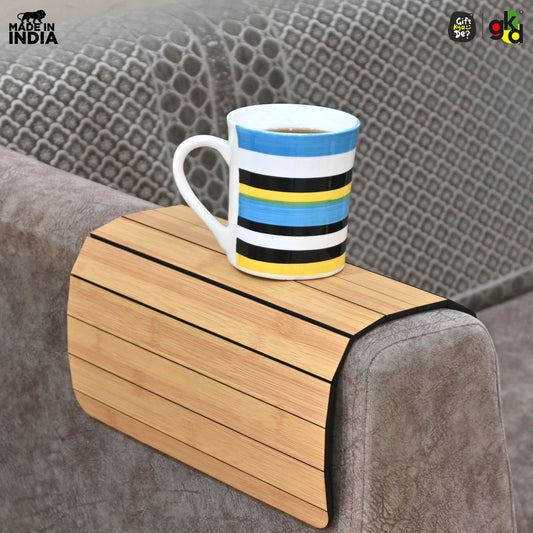 Foldable Sofa Armrest Tray | Bamboo Finish Couch Tray for Snacks, Drinks, Coffee | Available in Small & Large | Eco-Friendly MDF Wood