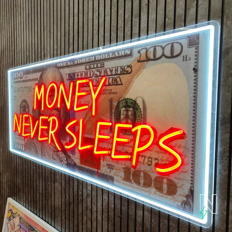 Dollar Money Never Sleeps Neon Sign 💲