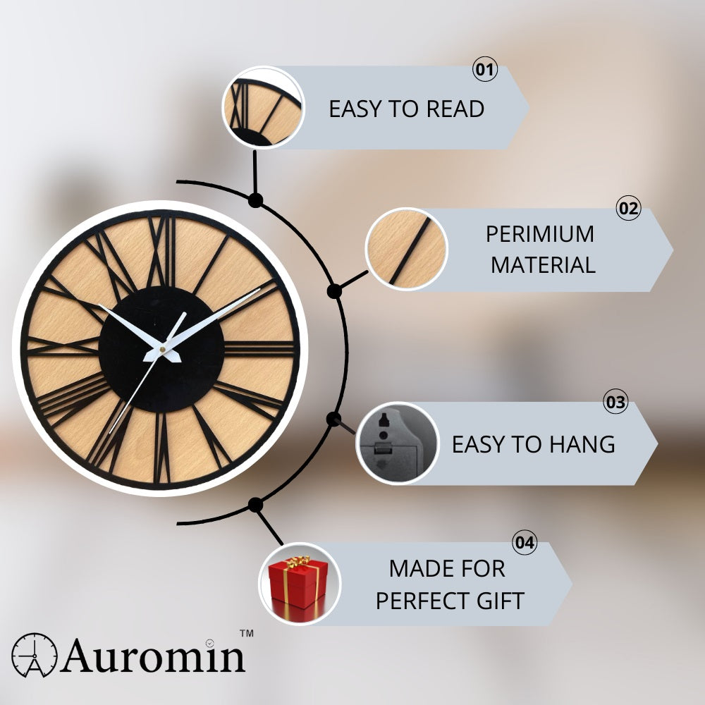 STYLISH ROMAN WOODEN WALL CLOCK