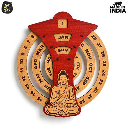 Infinite Circular Wall Calendar (Red Theme) | Wood Calendar & Test Tube Planter | New Year Gift