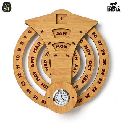 Infinite Circular Wall Calendar (Bamboo Theme) | Calendar With Clock & Diary Combo Available