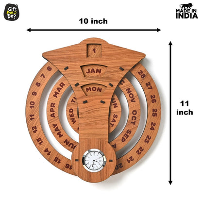 Infinite Circular Wall Calendar (Dark Wood Theme) | Wood Calendar & Test Tube Planter | New Year Gift