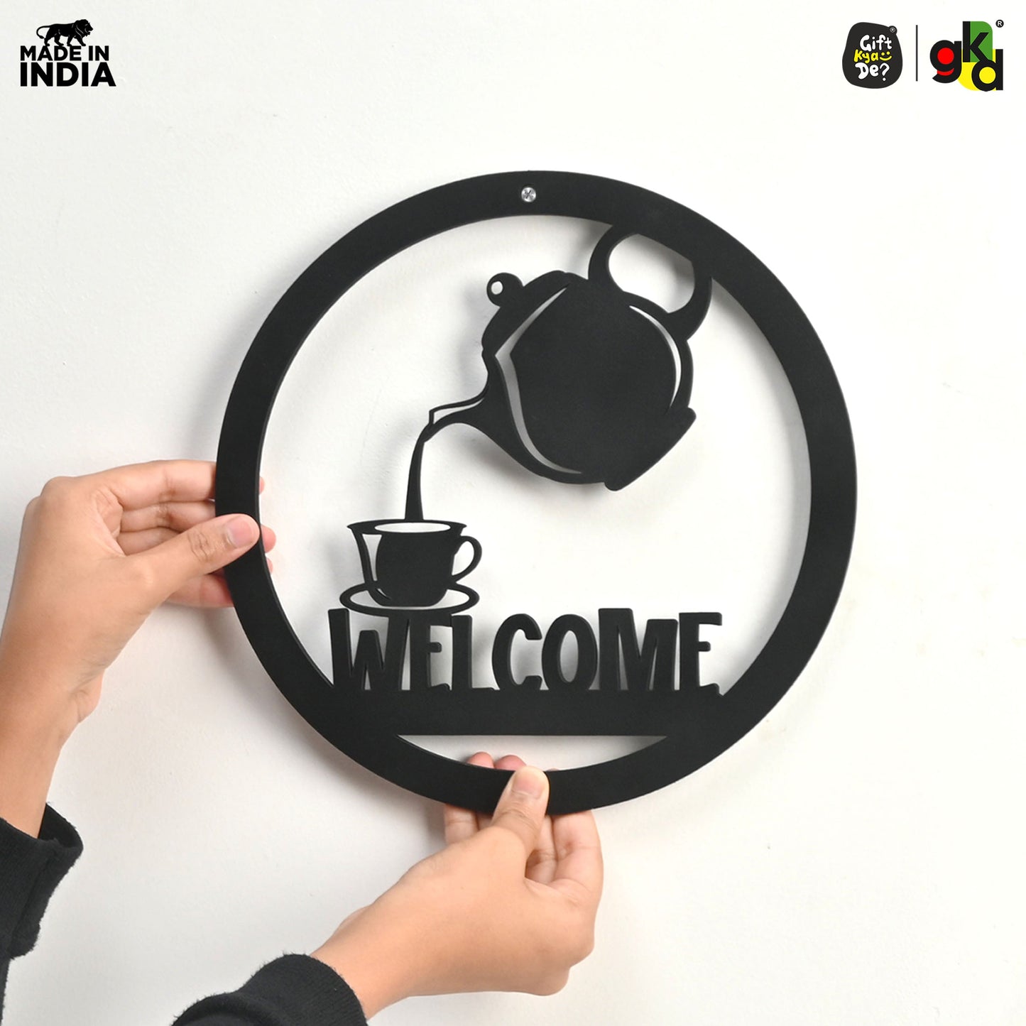 Welcome, Coffee & Kitchen Theme Wall Art | Wood Wall Hanging for Home Décor, Cafe Decor