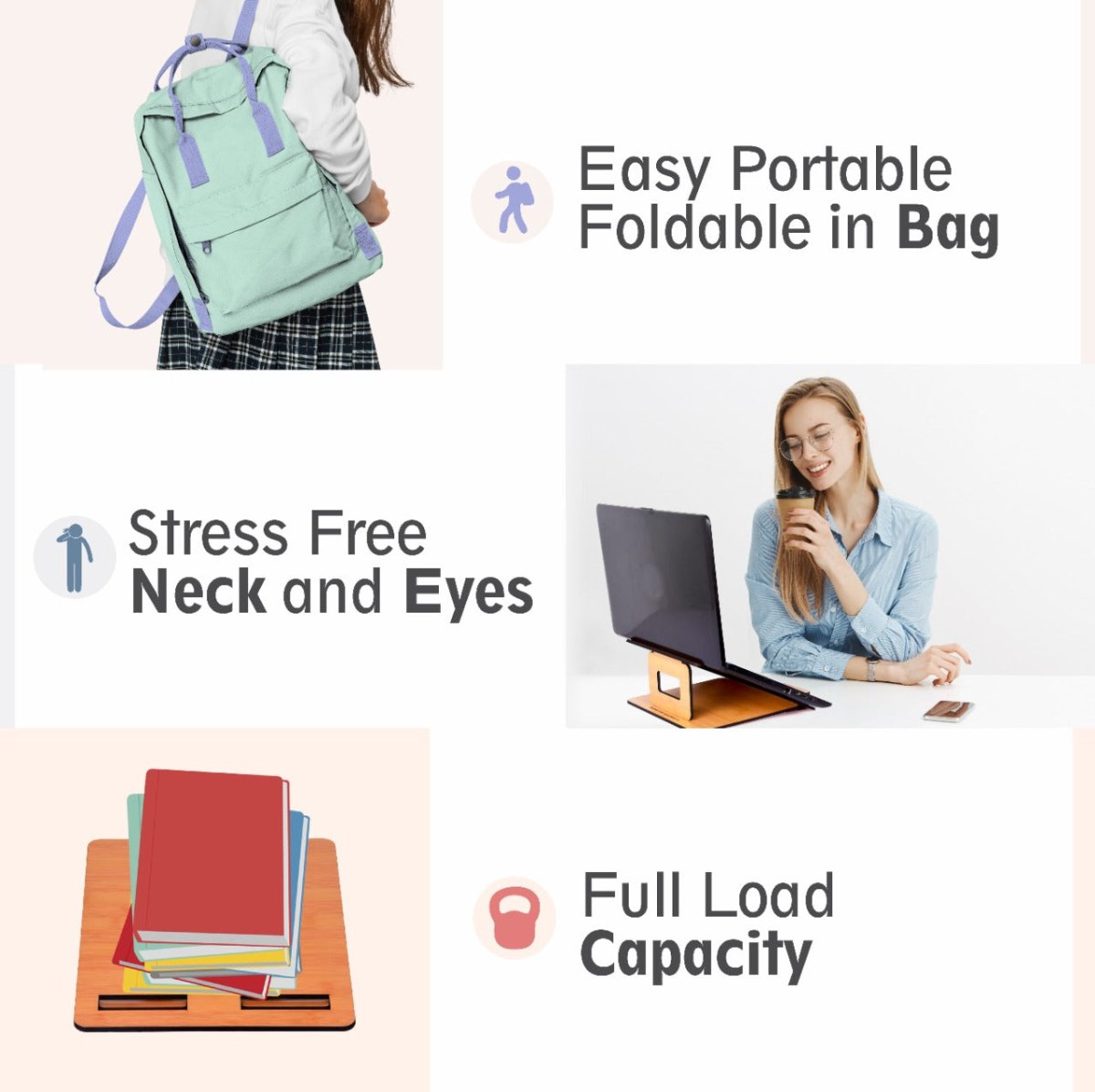 Wooden Foldable Portable Laptop Stand With 3 Level Adjustable Stand | Laptop Accessories | Gadget 2024