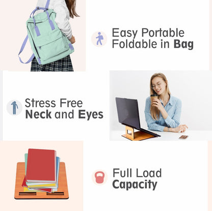 Wooden Foldable Portable Laptop Stand With 3 Level Adjustable Stand | Laptop Accessories | Gadget 2024